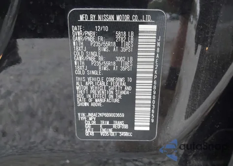 2011 Nissan Quest Le from USA, damaged, VIN JN8AE2KP6B9003659